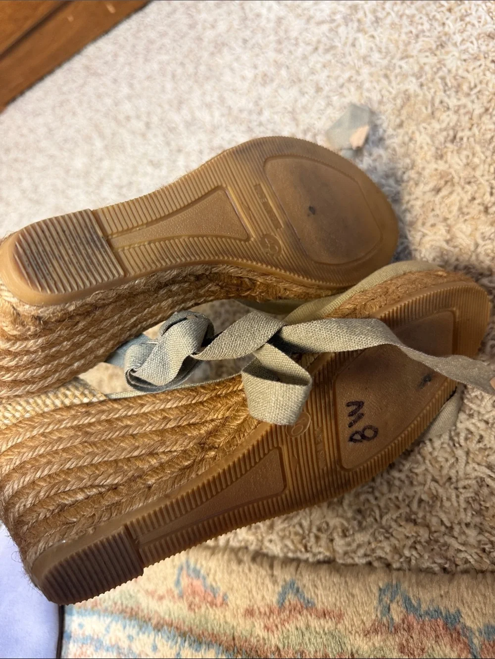 Viscata Barcelona Espadrille Wedge Shoes Beige Canvas Ankle Tie Size 9